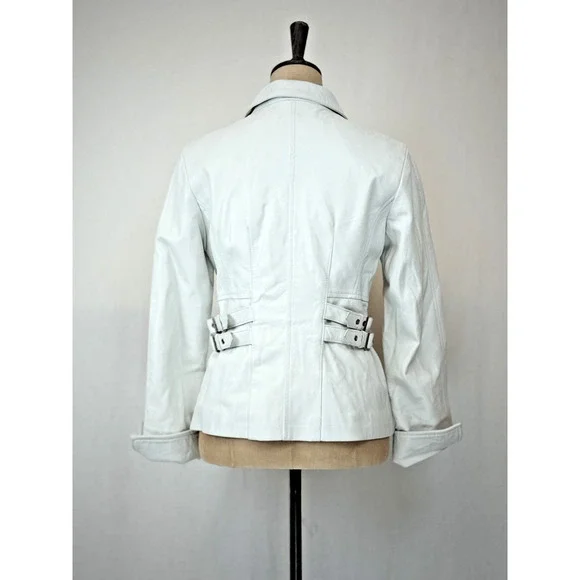 Premium Peruzzi White Leather Moto Jacket Womens Medium #1-0163 Italy - Picture 5 of 16